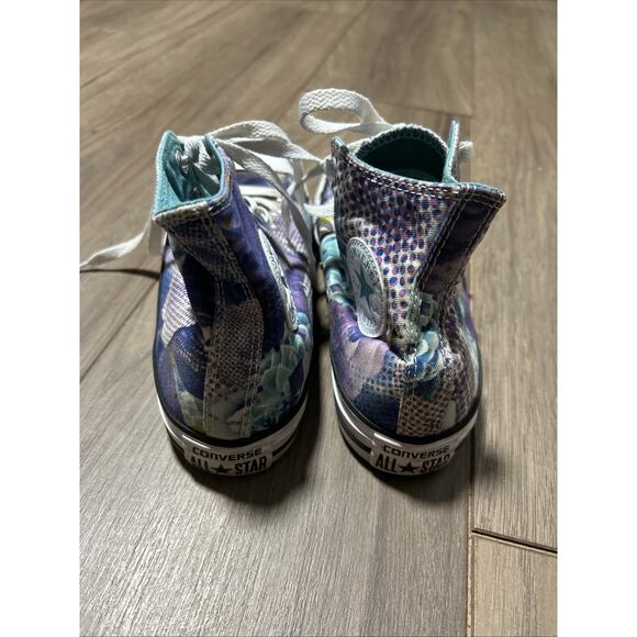 Converse Shoes Womens 8 Purple Blue Flowers Chuck Taylor High Top Sneakers - Picture 4 of 7